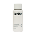 Decibel Thickening Shampoo bottle, 10 fl oz, with 140dB Complex on cream packaging.