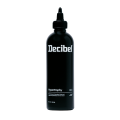 Decibel Hypertrophy thickening and volumizing treatment black bottle on a transparent background.