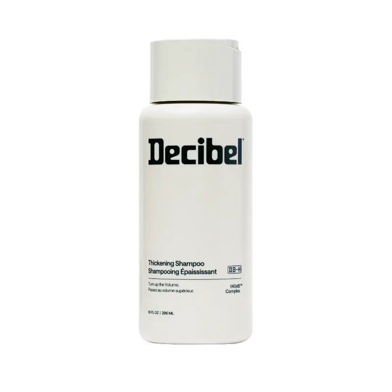 Decibel Thickening Shampoo white bottle displayed on a clean white background.
